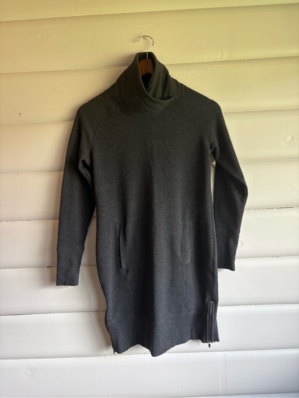 Lole Charcoal Funnel Neck Sweatshirt Dress Zip Hem XS